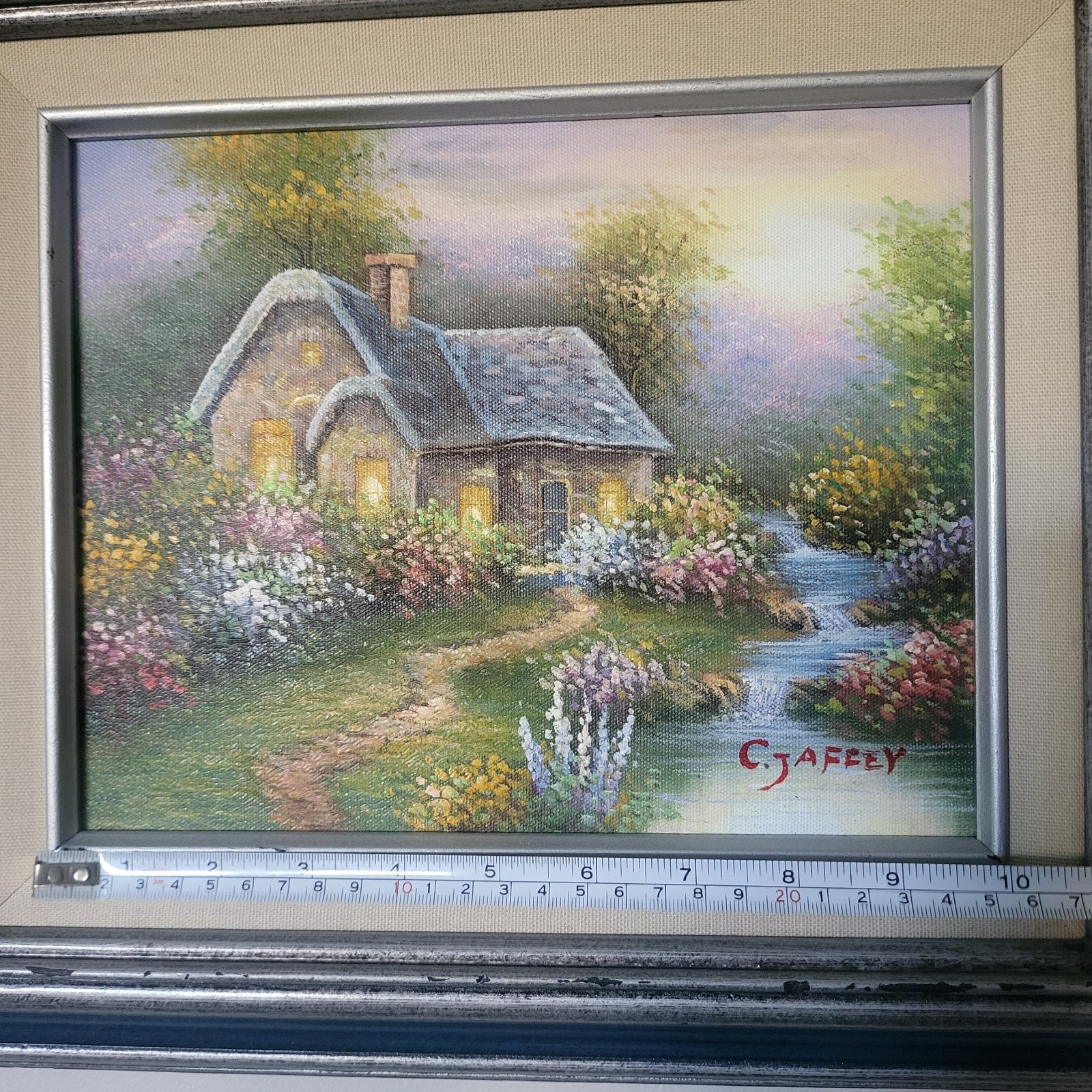 Rare C Jaffey Original Oil Painting Framed Hand Painted and Signed Cottage Water