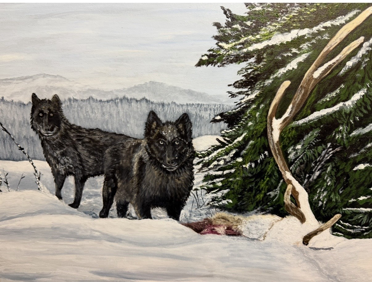 Original Wolf Kill Painting By Arkansas Artist Leah Smith