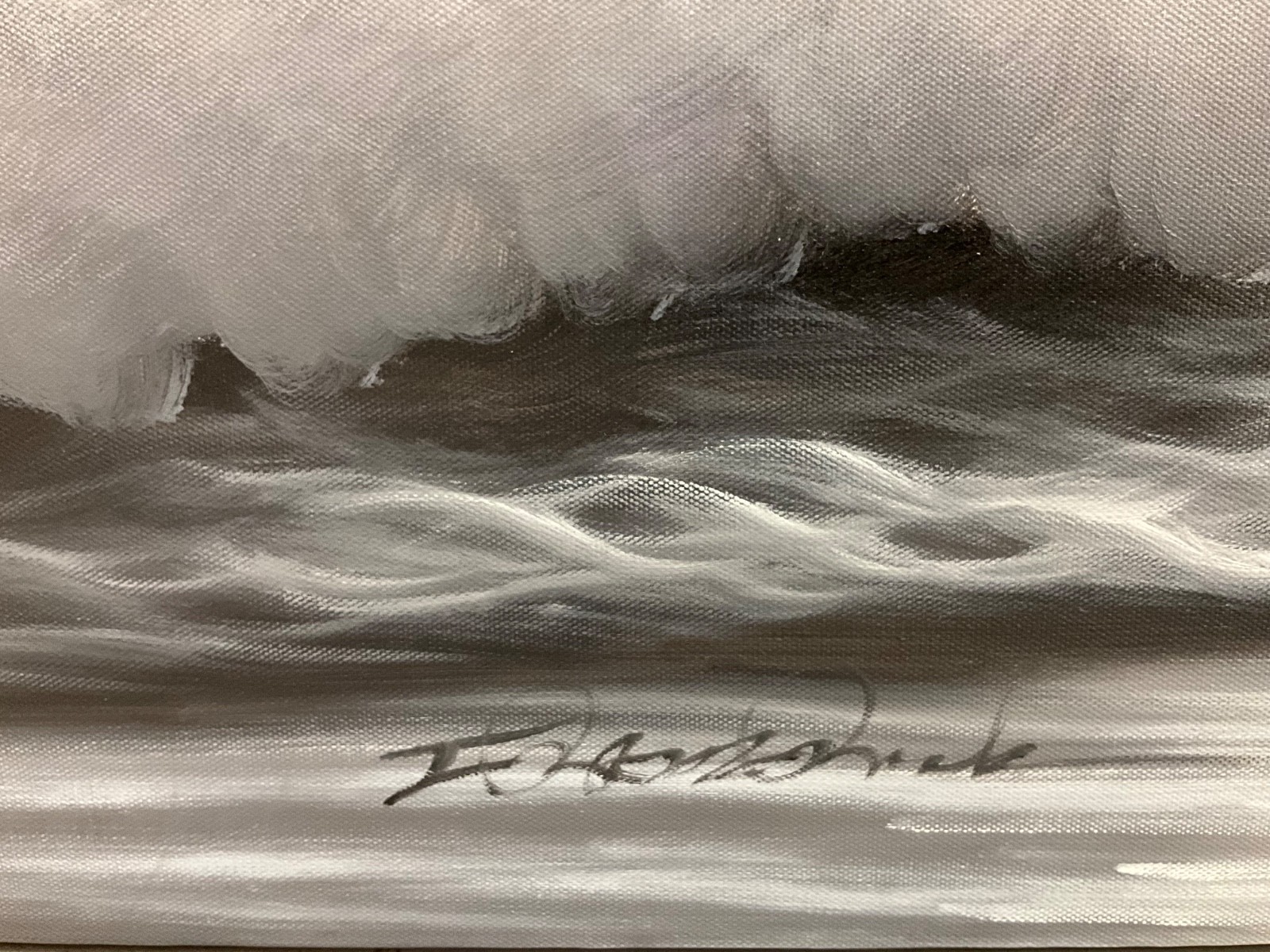 Original Oil Painting calming black and white seascape, bright white moon 24×36
