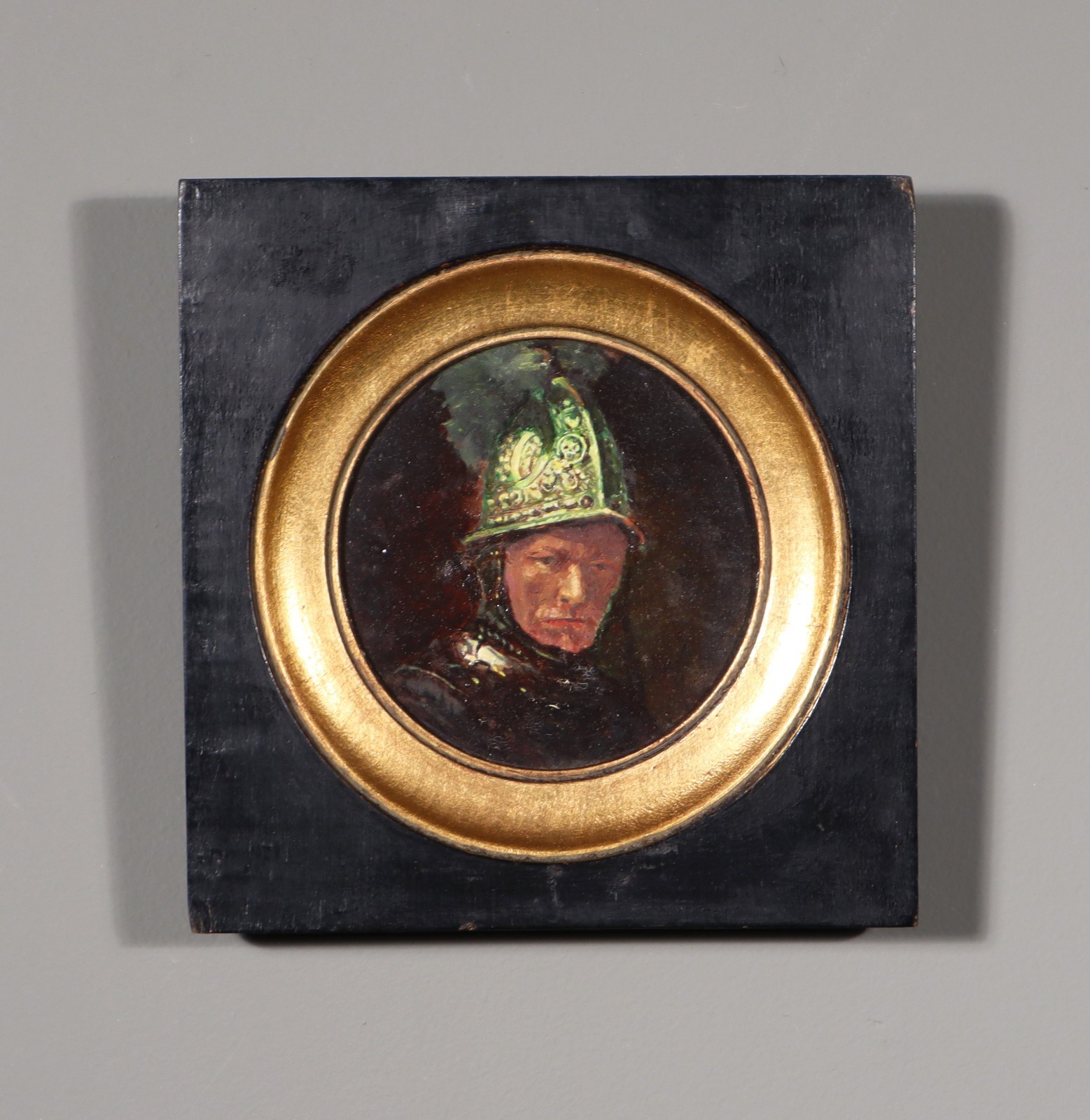 Vintage Oil on Panel Painting/Study of Rembrandt’s Man with the Golden Helmet