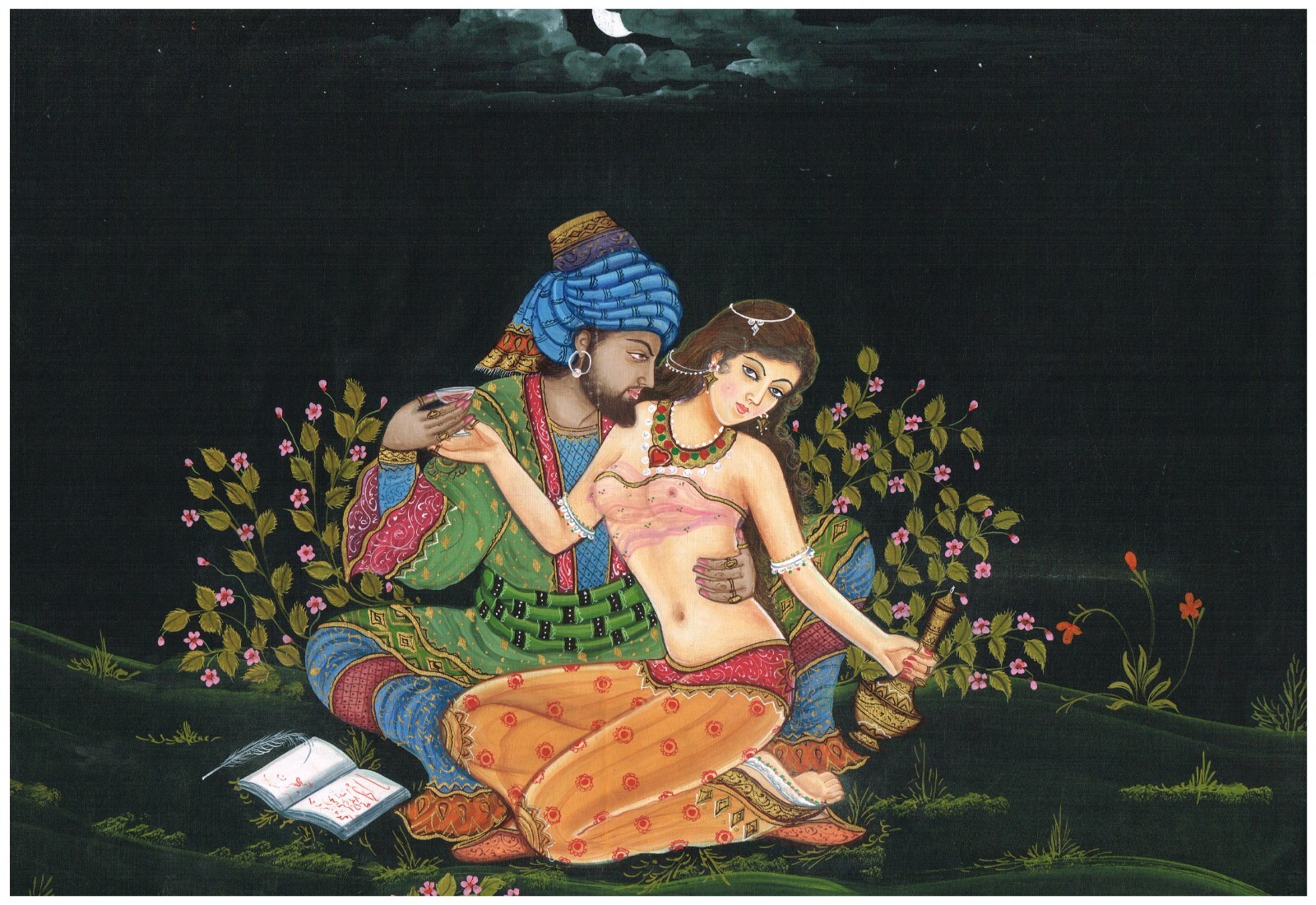Handmade Beautiful Couple Painting Of Love Scene Art For Gifting 21.5×16 Inches