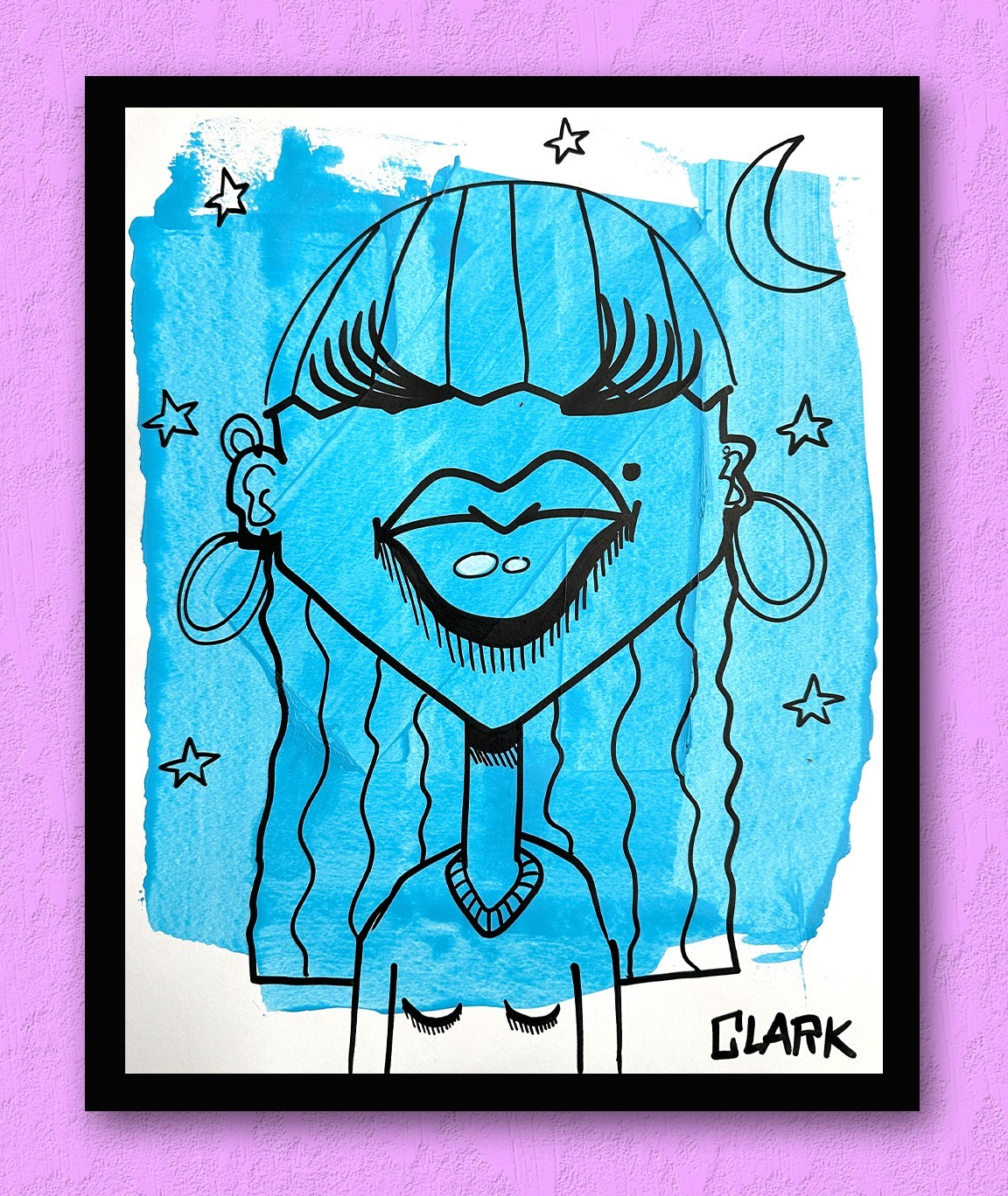 Illustrative Blue Abstract Female Character Painting – 11×14″ Mixed Media Paper