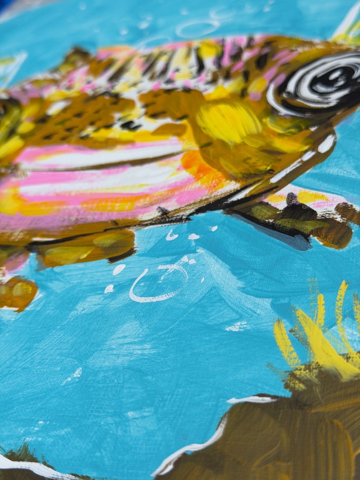 Original Puffer Fish Pop Art Acrylic Painting – 11×14″ Mixed Media Paper