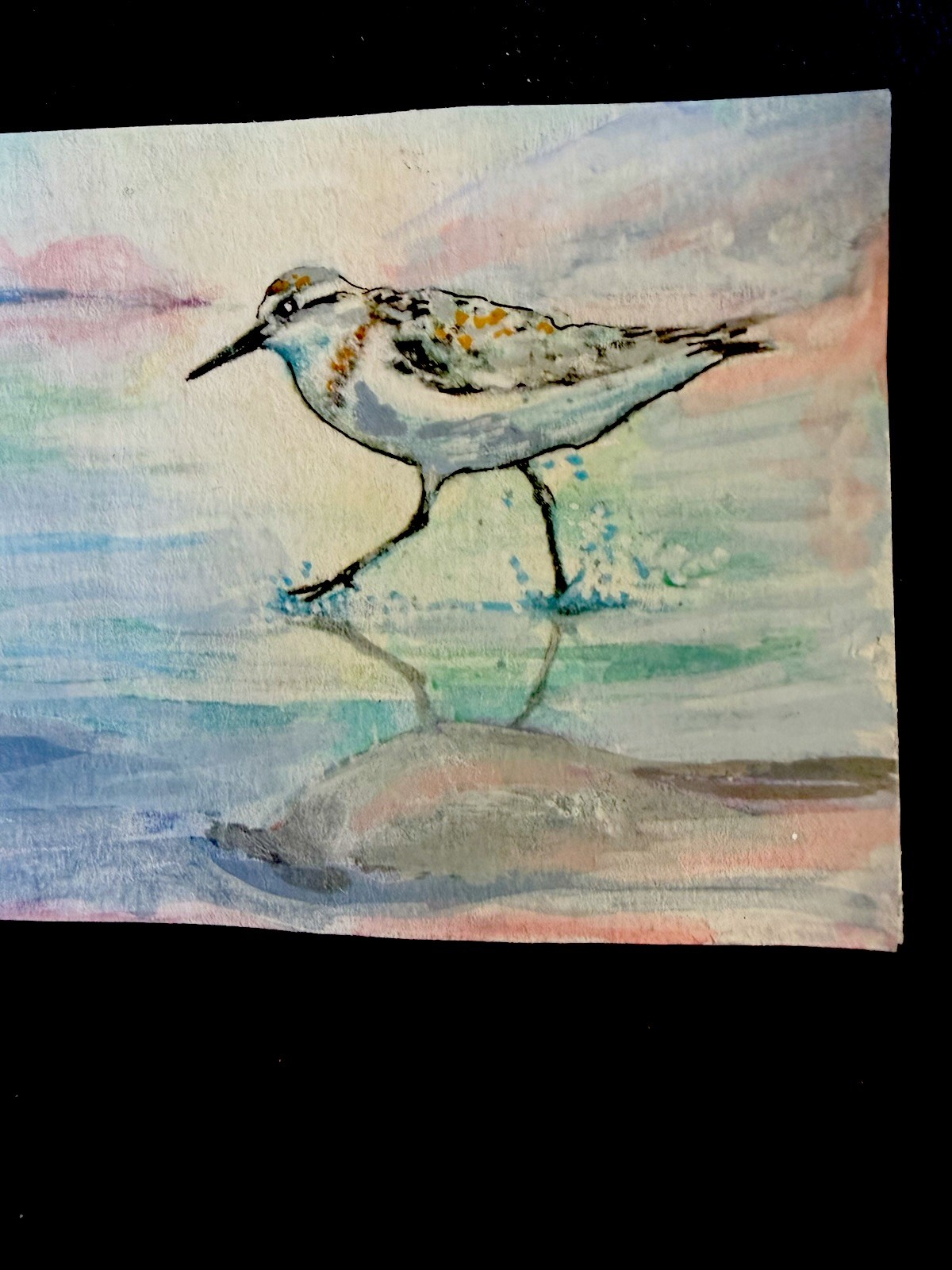 ACEO “Walking On Water” Sandpiper Multi-Media By Sheila Lofgreen
