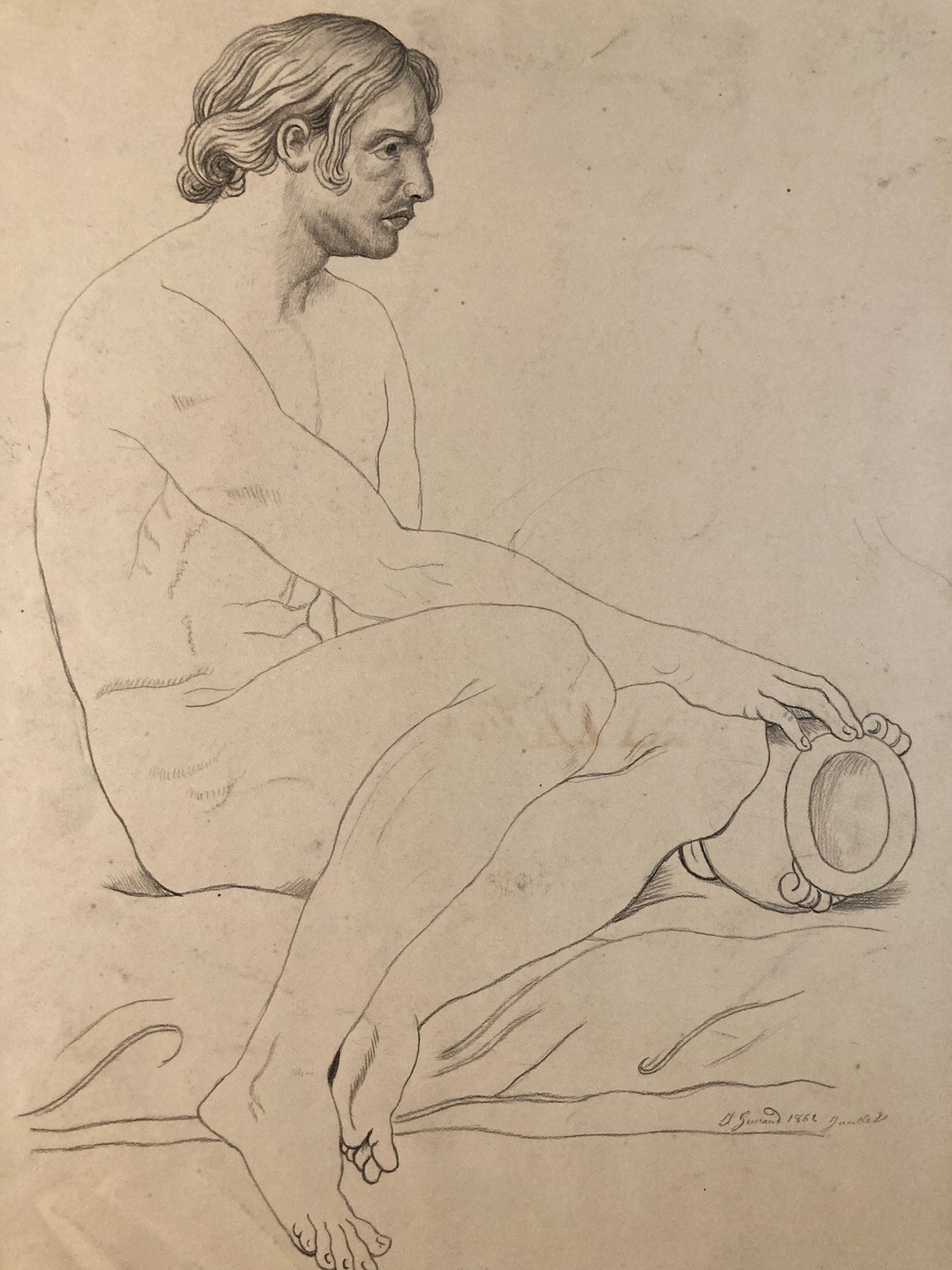 Very Nice Drawing Pencil Portrait Man Xixth to Identify Art Rome Roman Art