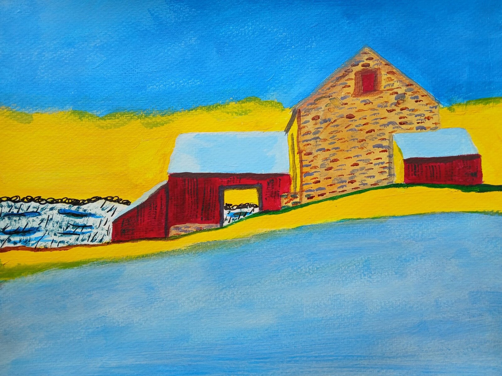 Impressionism 11X14 Snowy Farm Handmade Signed Colorful ART Painting