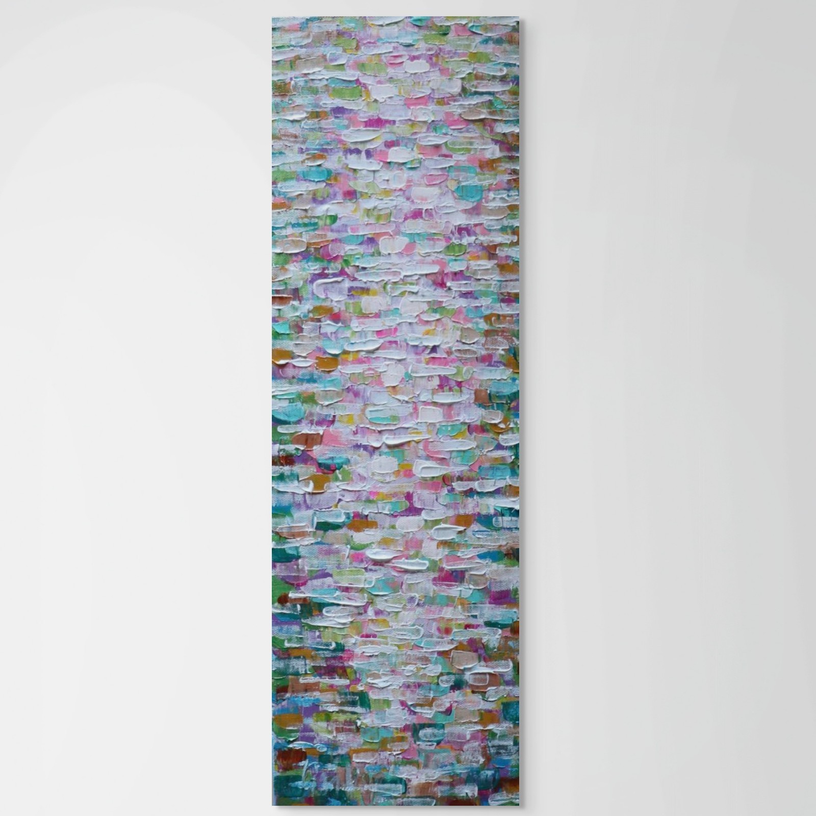 Abstract Coastal Painting 8×24 Textured Pink Blue Green Wall Art Original
