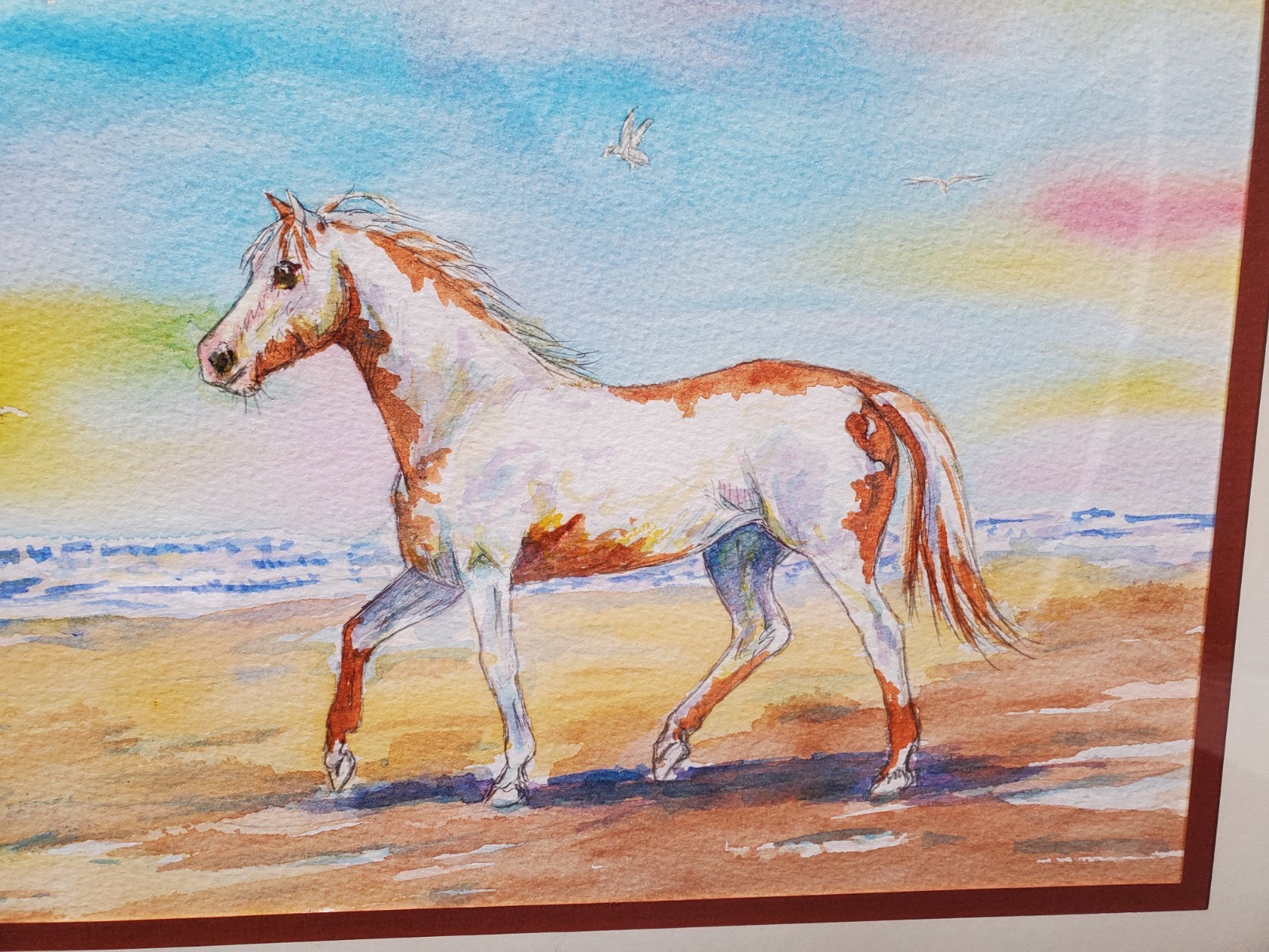 Kenneth J Hurley Original 2015 Horse Watercolor Painting – Beach Time 13″ X 9″