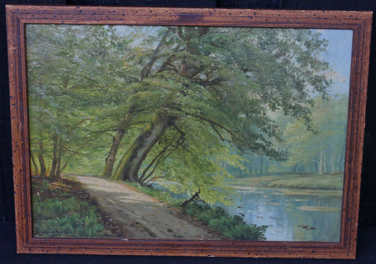 A. Jacobsen. Summer landscape, a forest path by a lake.
