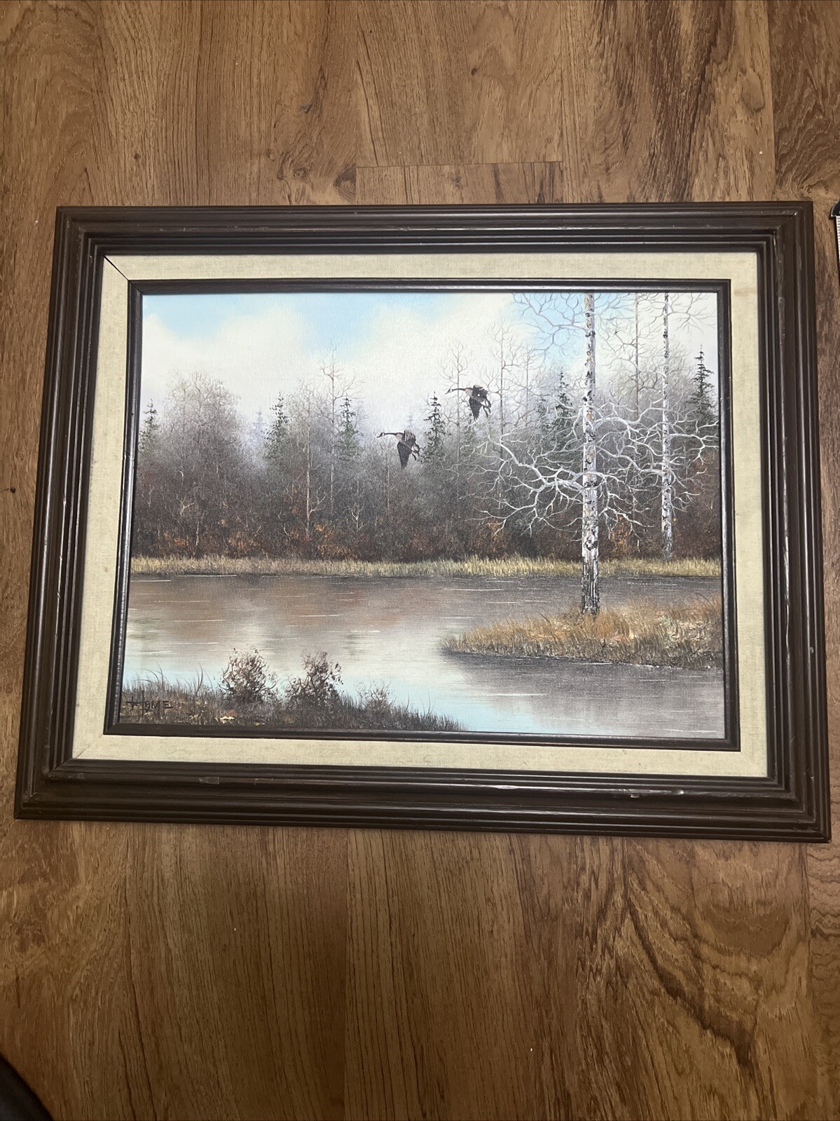 Vintage Original Fall Water Ducks Painting By Home 16×21