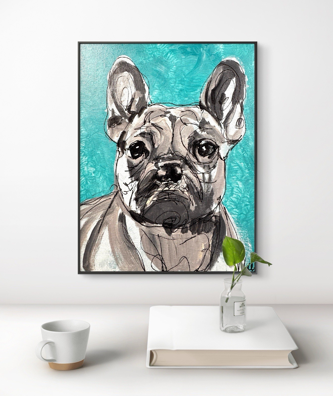 Original Abstract Expressionism 8×10 Frenchie Dog Handmade Signed Fine Art 107