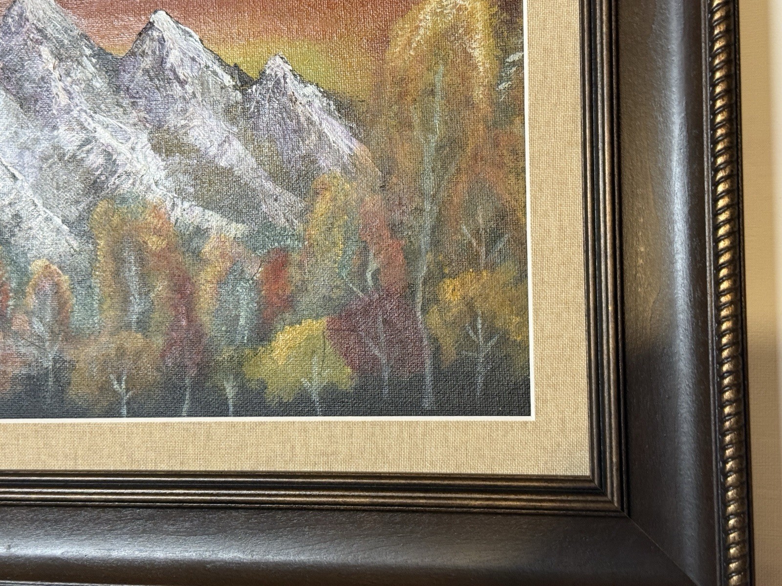 Original Framed Autumn Mountain Landscape Painting New England Fall Art Unsigned