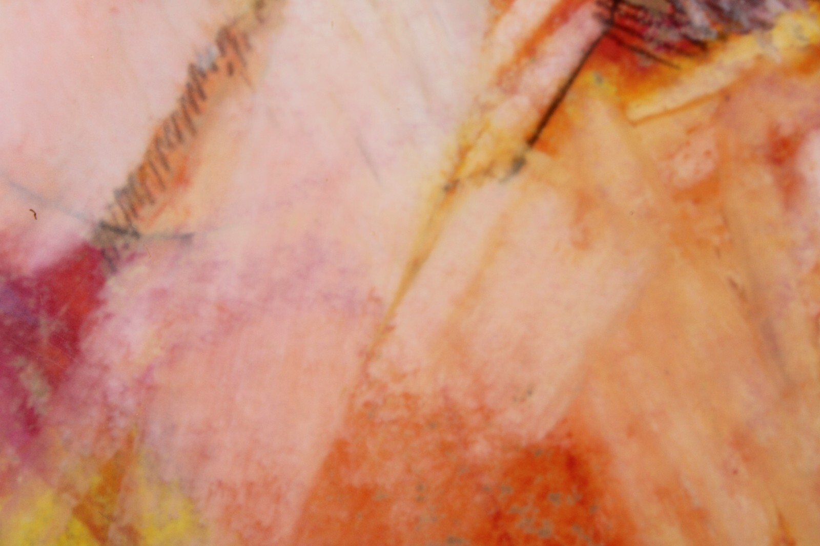 Mid Century Pink Abstract Oil Crayon Painting On Paper Signed Richard Terrell 64