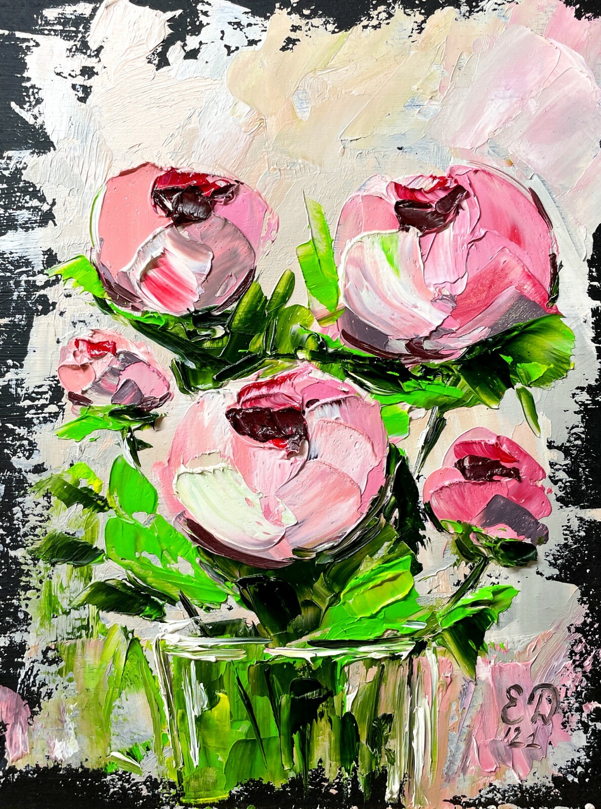 Peonies Painting Abstract Original Art Floral Oil Painting Flower Artwork 8×6