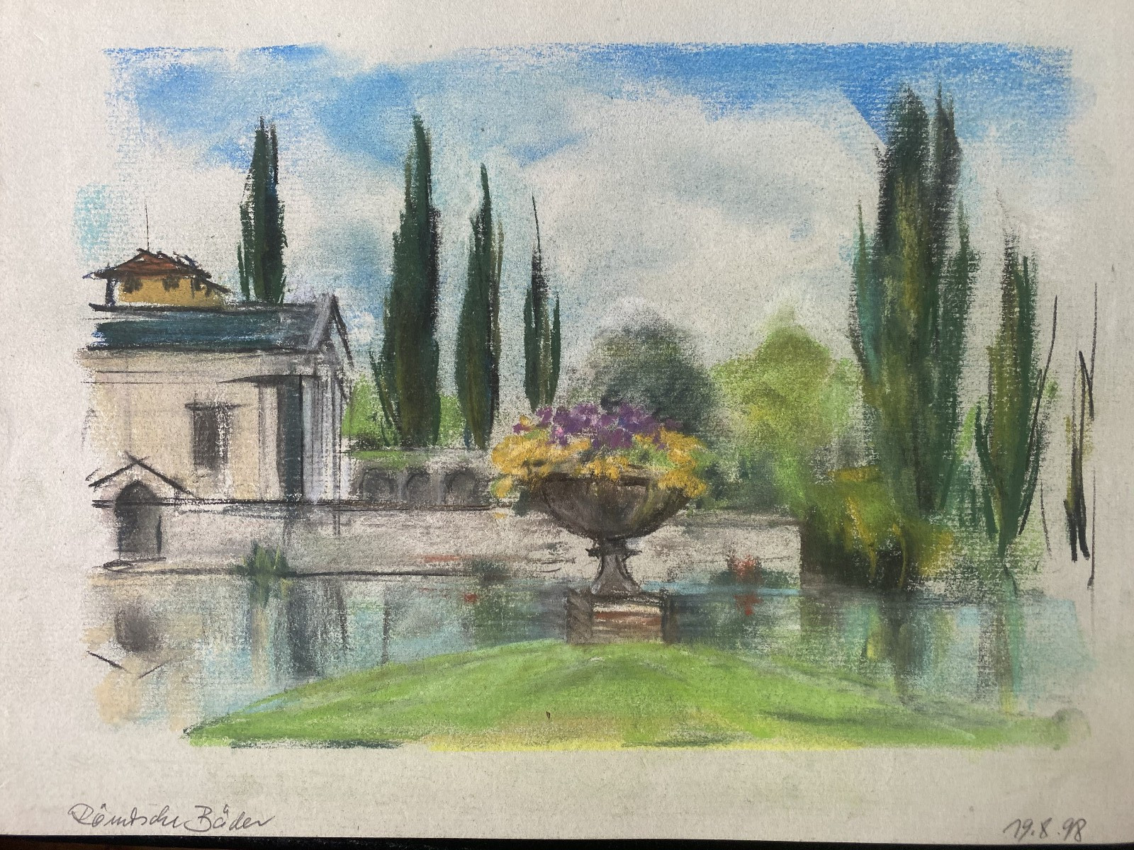 FRANZ EHMKE 1928 – 2018 BERLIN PASTEL VIEW ROMAN BATHS POTSDAM Original