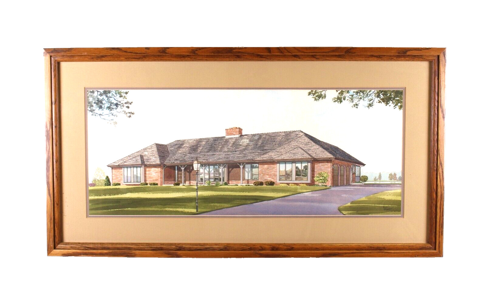 Vintage Architectural Homestead Watercolor Painting Signed Buzz Brandt