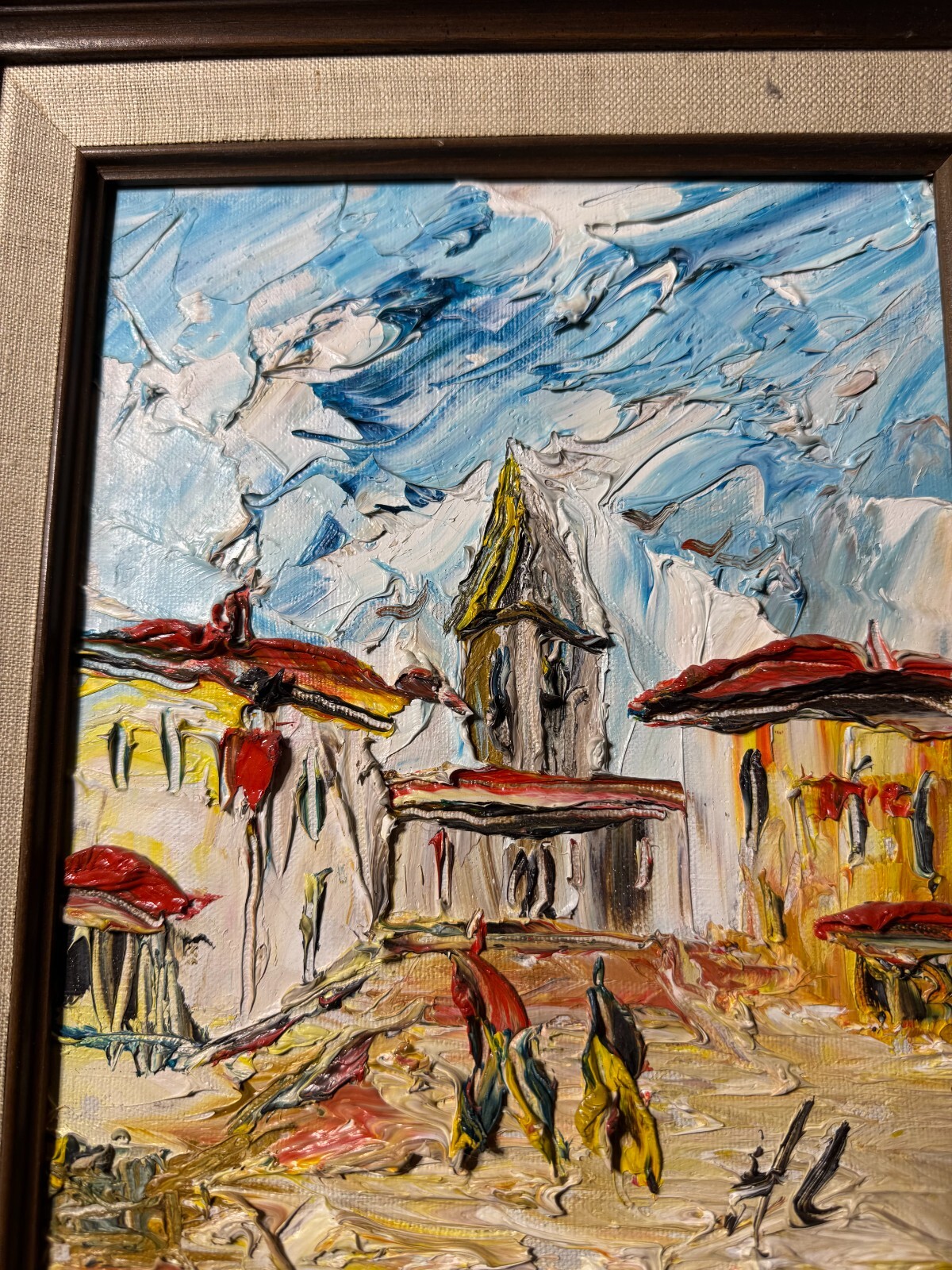 HL Impasto «Street With Figures Scene» Oil Painting – Signed And Framed