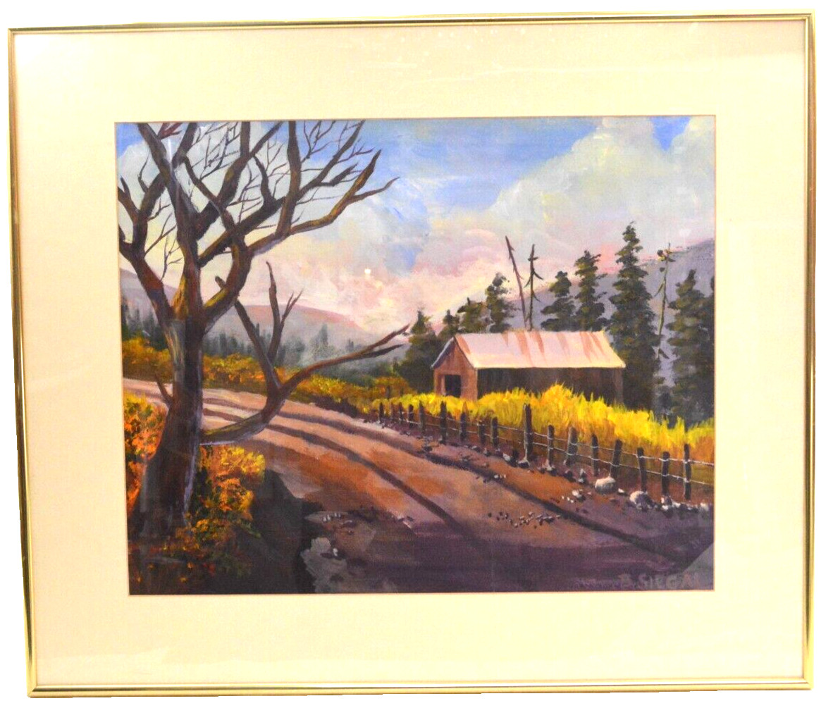 Vivid Framed water color. Of a Country Road Signed B. Siegal 22″x 26″