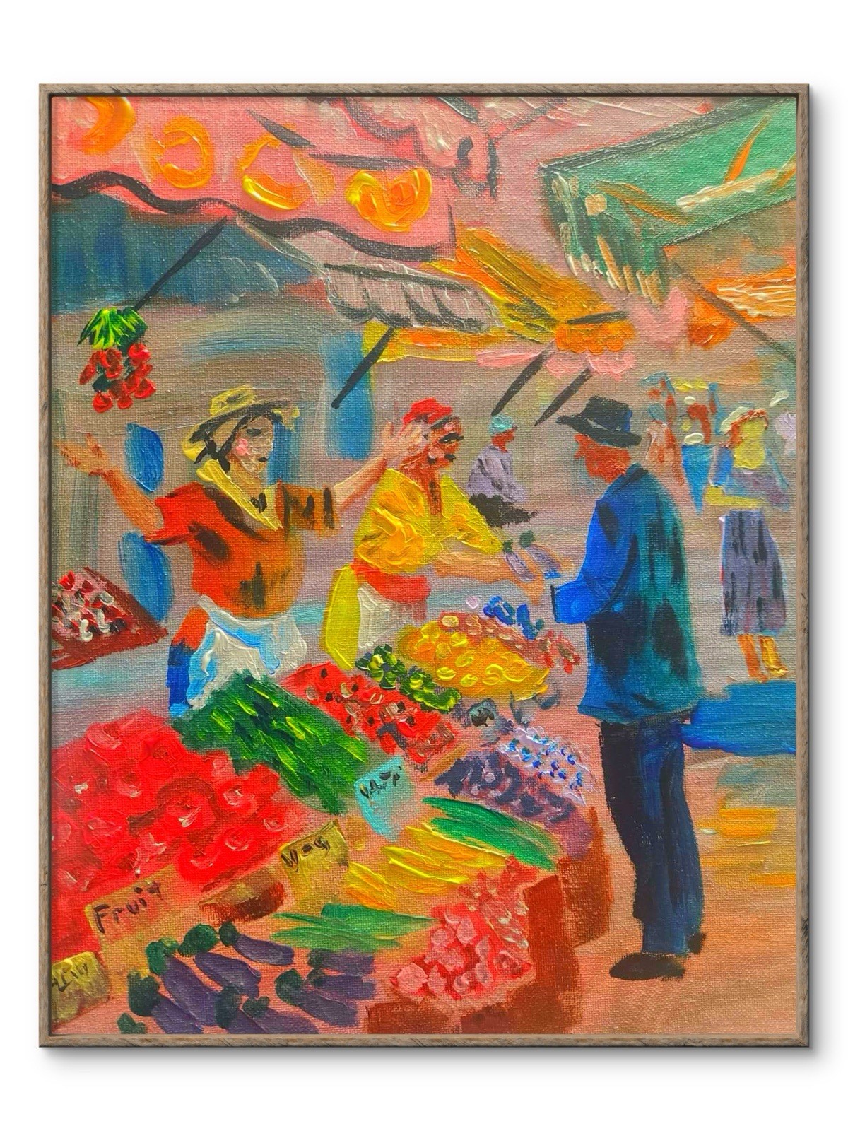 Abstract Market Impressionistic Modern Original Wall Art 14X11 Canvas Acrylic