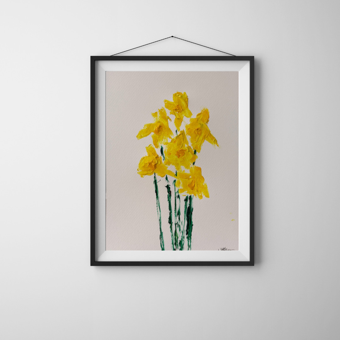 Abstract Acrylic Daffodil Flower Art on 9×12 Watercolor Paper