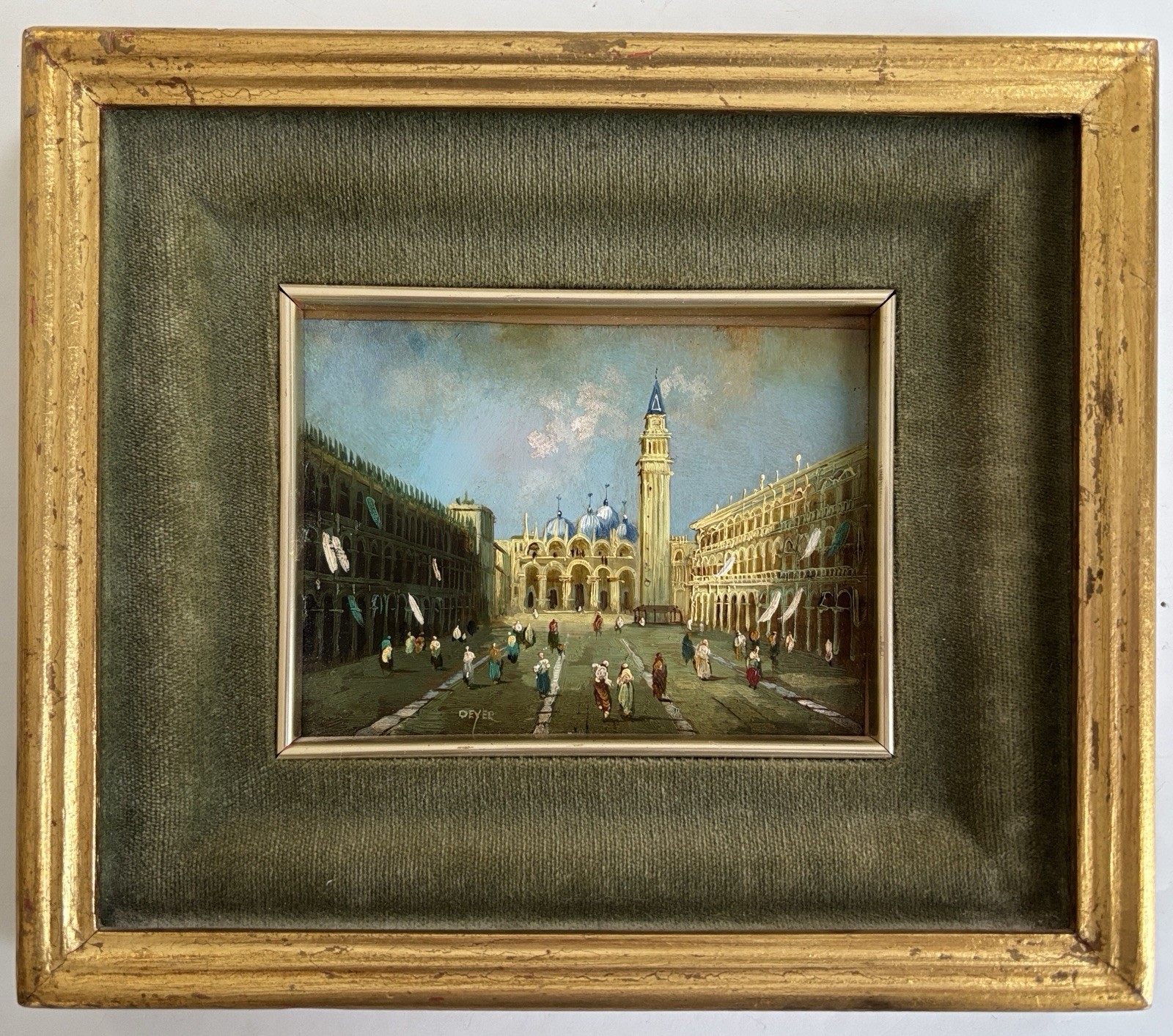 Antique Miniature Oil On Copper Painting Signed DEYER P. San Marco Venice Italy