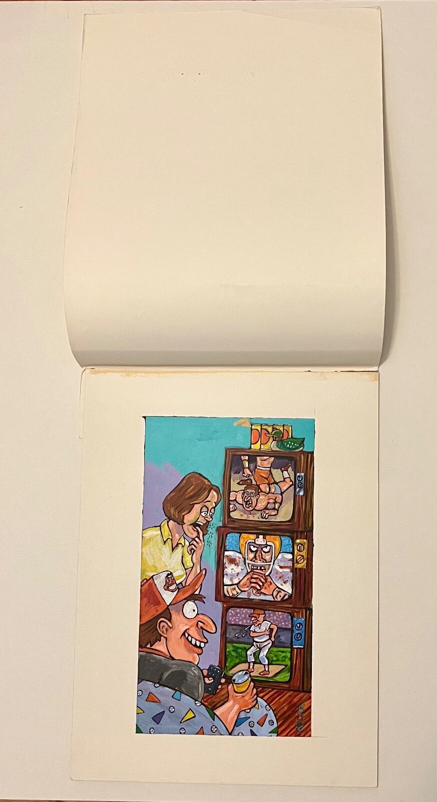 George Kocar Signed Original Acrylic Painting Cleveland Browns Indians Humor