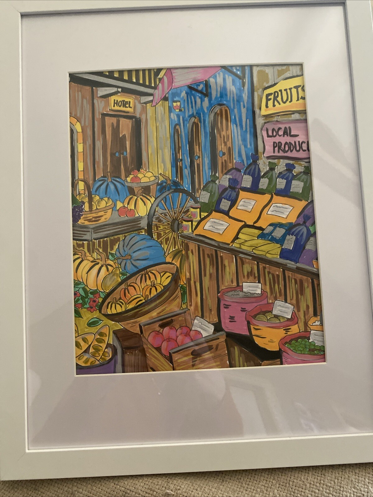 Original Colored Painting,old Street,landscape,houses,Europe,framed