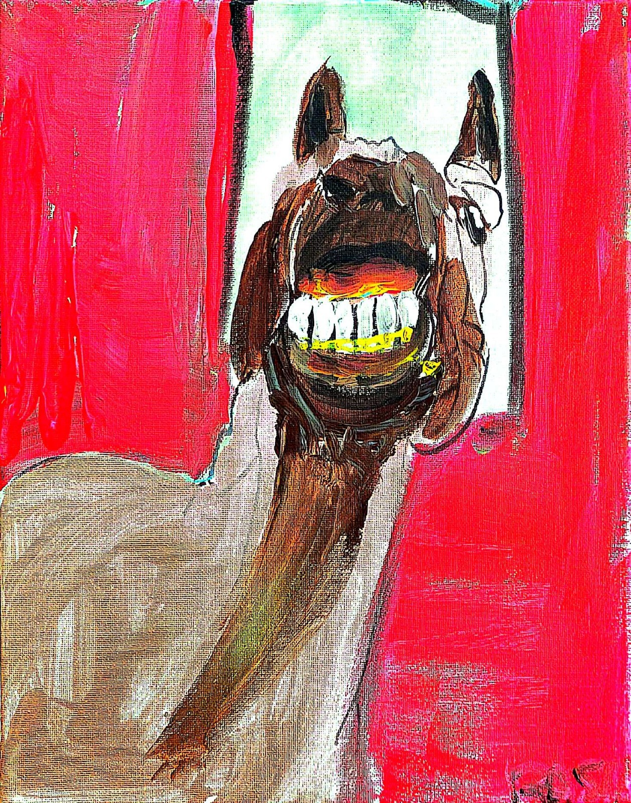 Laughing Horse Modern Abstract Face Expressionism Acrylic Art