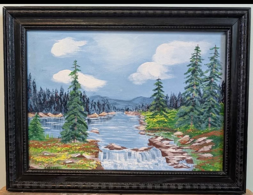 Beautiful nature painting on canvas signed by artist 12 1/2″ x 16 1/2″ Frame