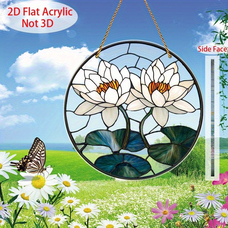 8″ Crystal Narcissus Sun Catcher, White Flower & Blue Leaf Design