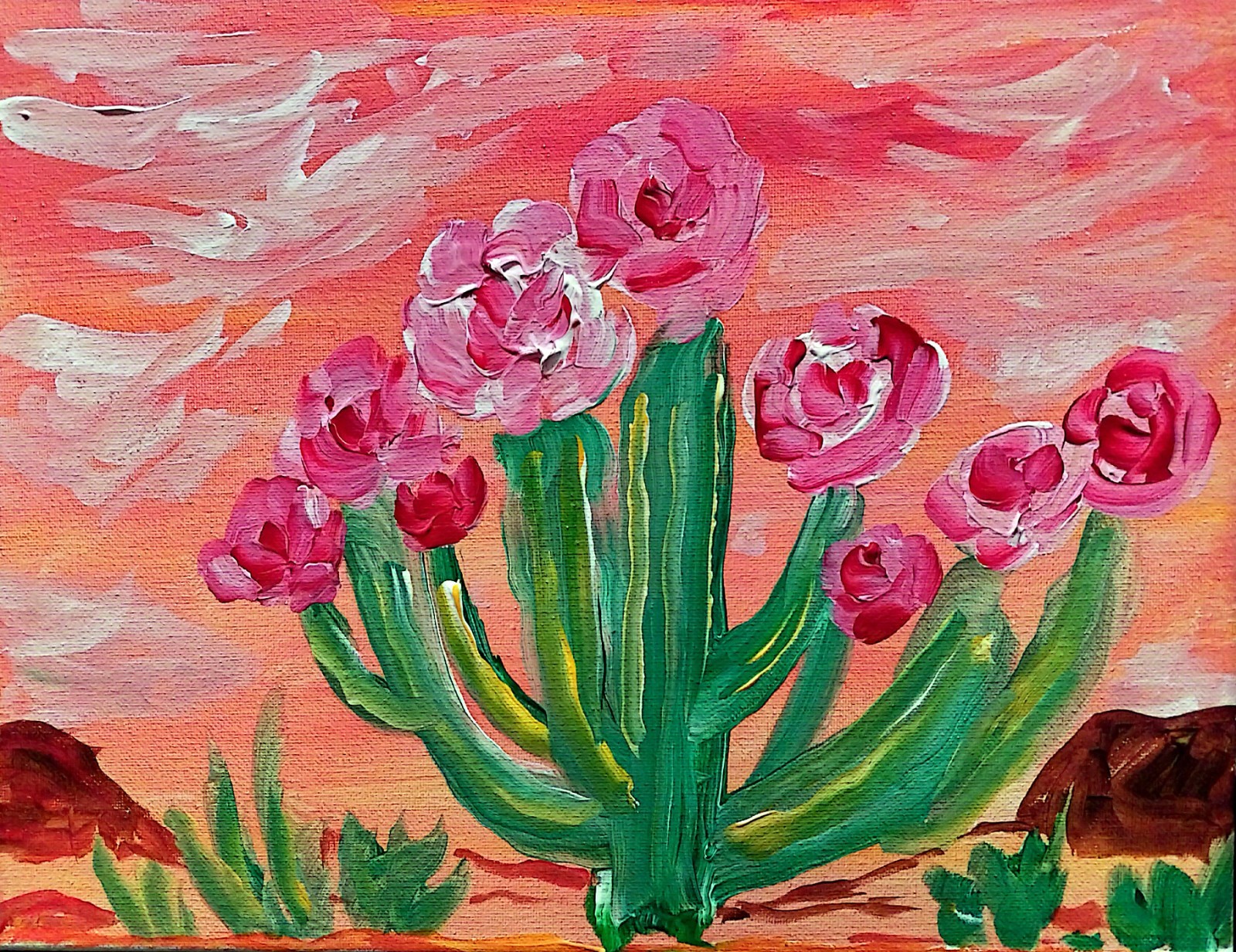 Desert Cactus Contemporary Original Signed Wall Art Acrylinoc 11×14 BACH
