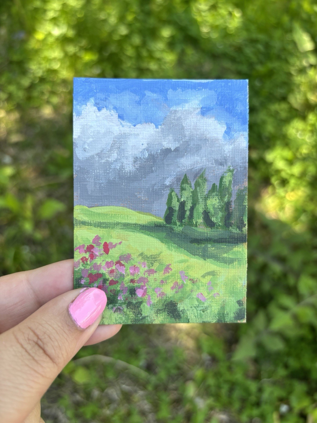 ACEO original Abstract Landscape Miniature acrylic painting OOAK sky trees art