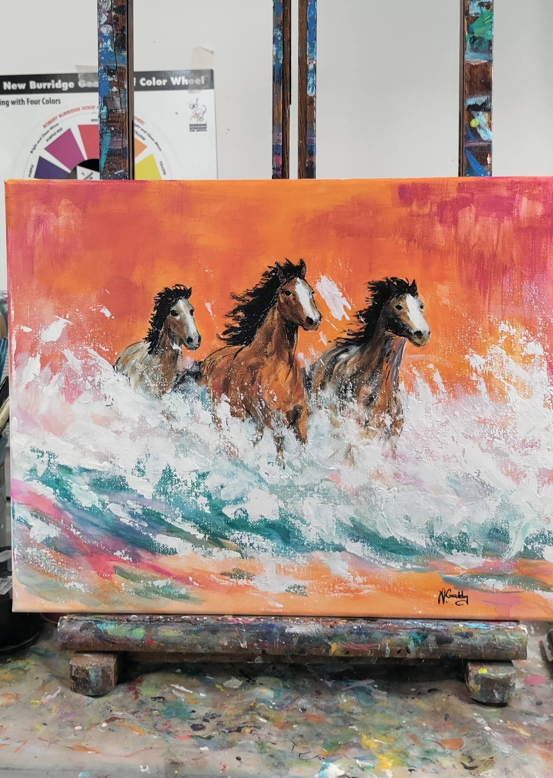 Original Abstract Expressionist 14 x 11 Wild Horses Acrylic Canvas Painting