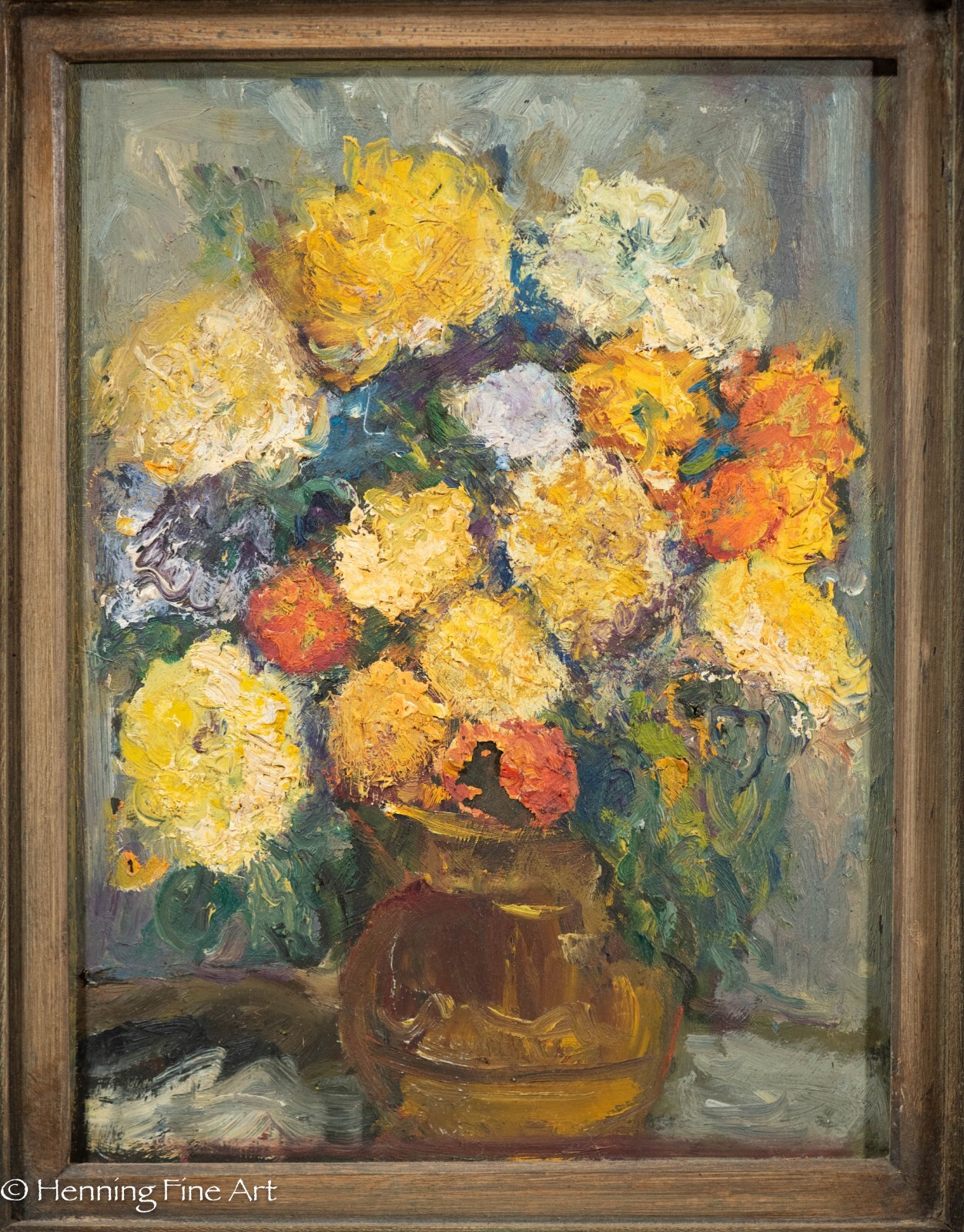 Beautiful Vintage Modern Expressionist Oil Painting of Yellow Floral Still Life