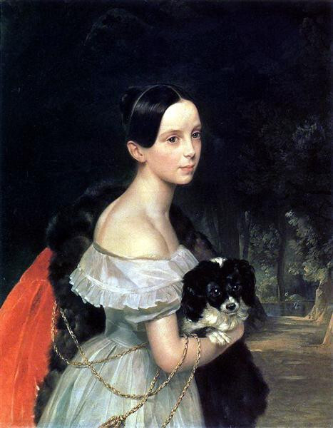 stunning oil painting handpainted on canvas- a yong lady with a dog
