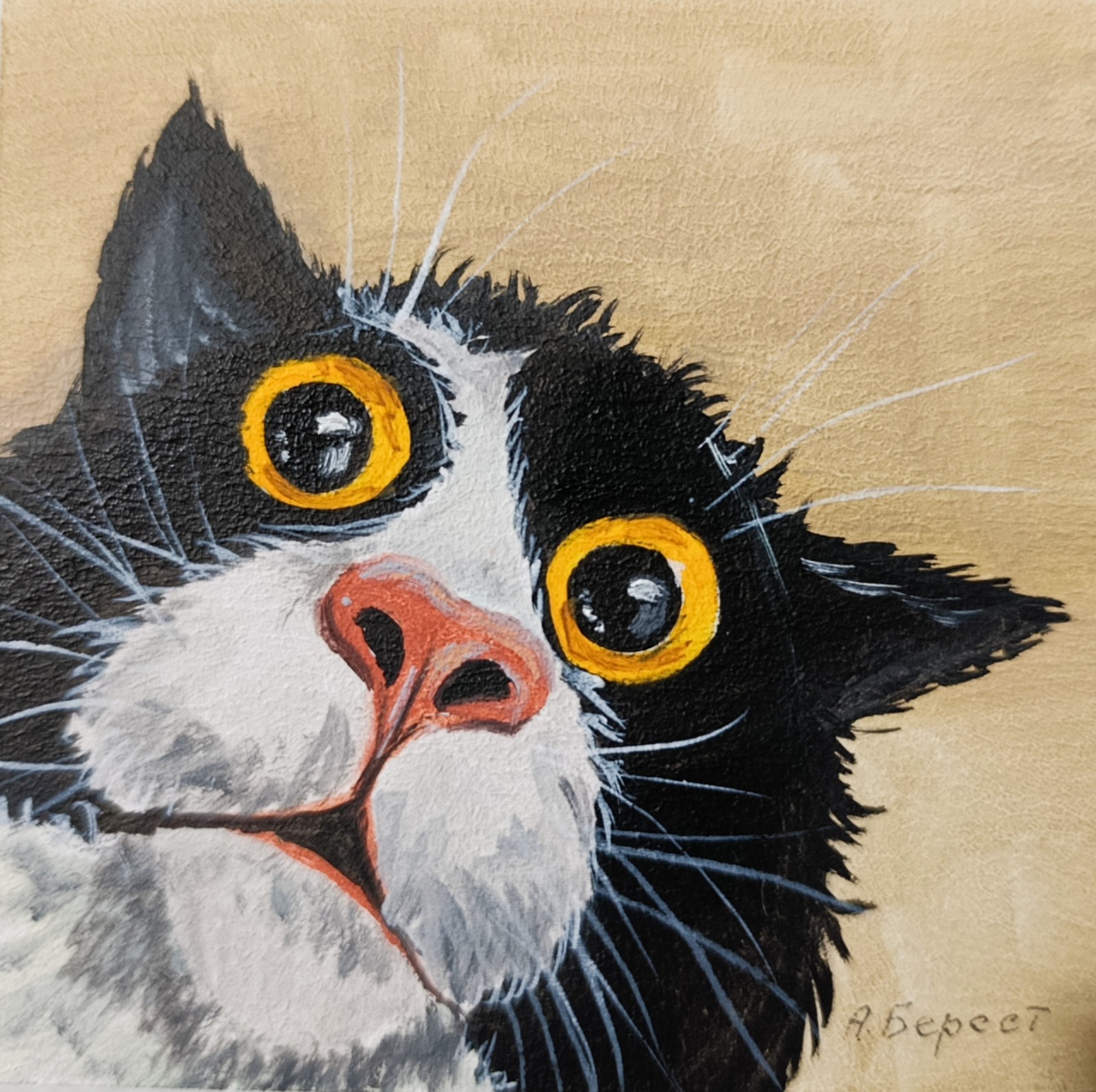 ORIGINAL Oil Painting Cat Animal Pet Miniature Handmade Contemporary Wall art
