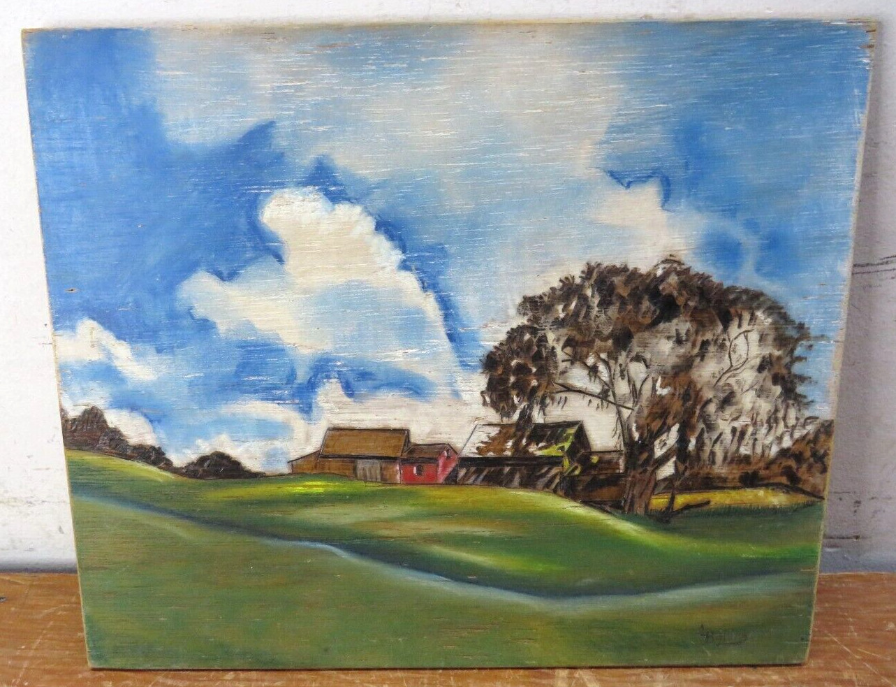 Vintage Rollins Wood Burning/Carving/Painting Farm 11.75″ x 10″ x .25″