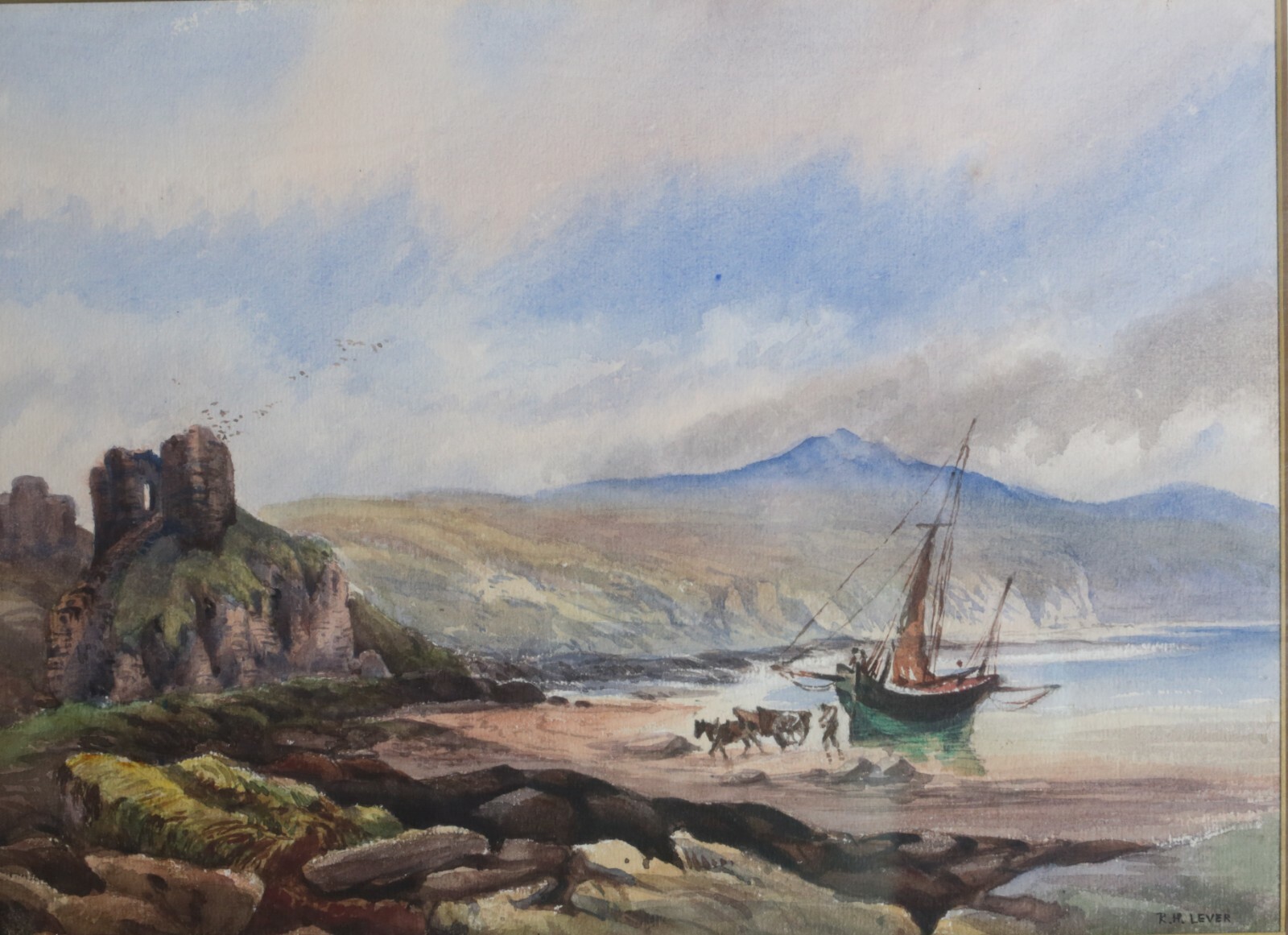 Richard Hayley Lever (1876-1958) Watercolor on paper, seascape, shoreline