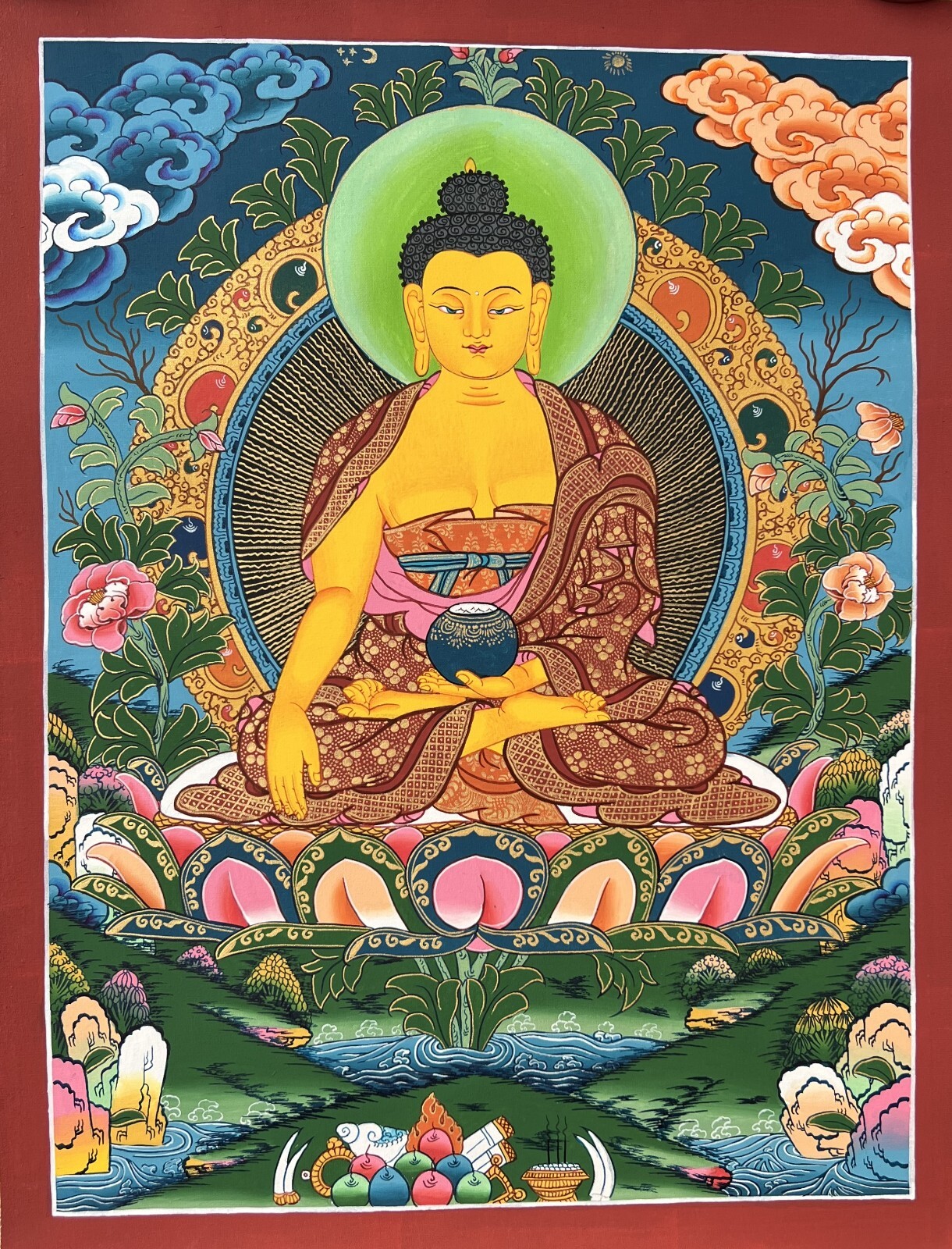 ORIGINAL HAND-PAINTED SHAKYAMUNI GAUTAMA BUDDHA TIBETAN THANGKA/THANKA PAINTING
