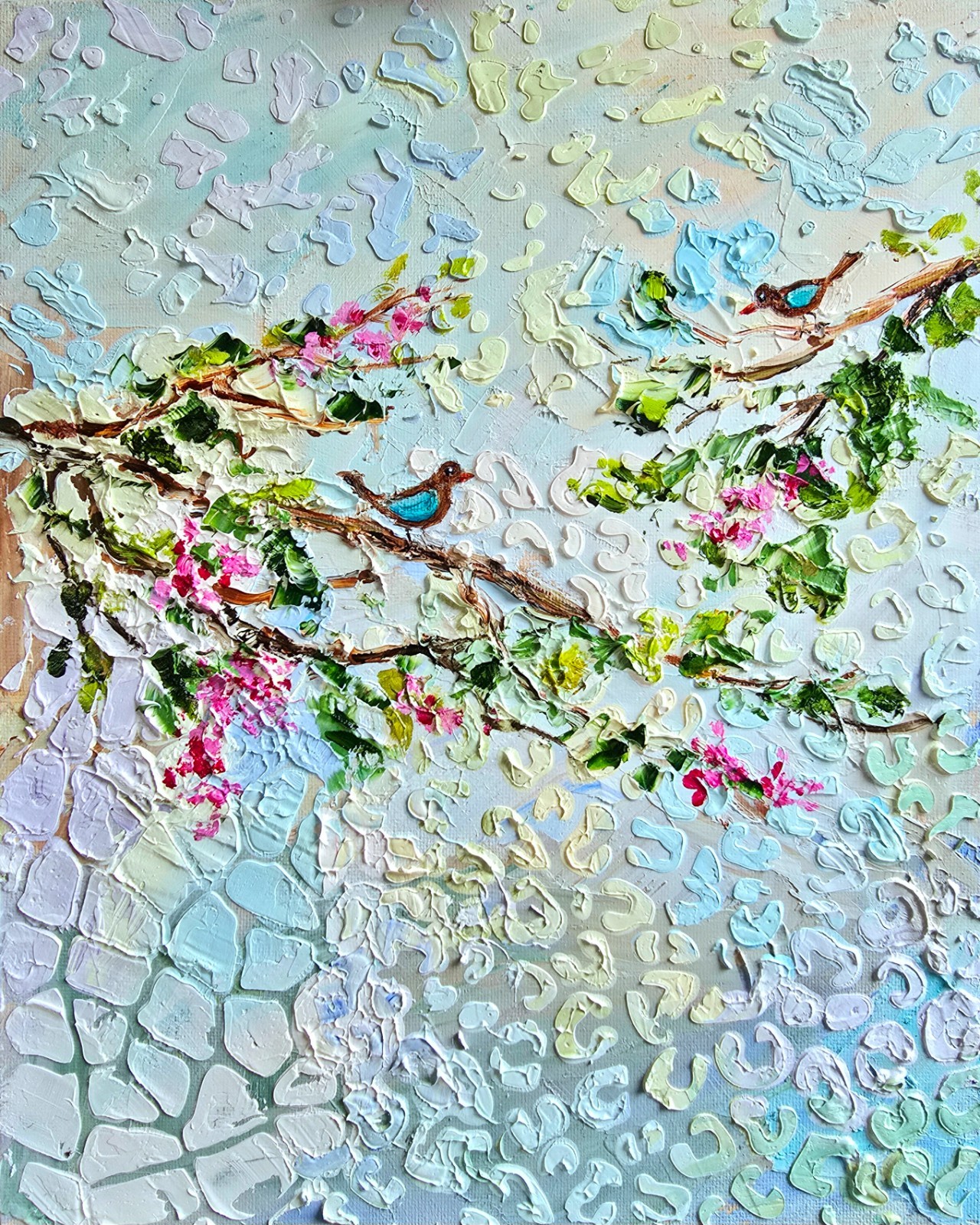Abstract Birds Oil Painting 24x30cm Landscape Flowers Original Painting on Painting Board