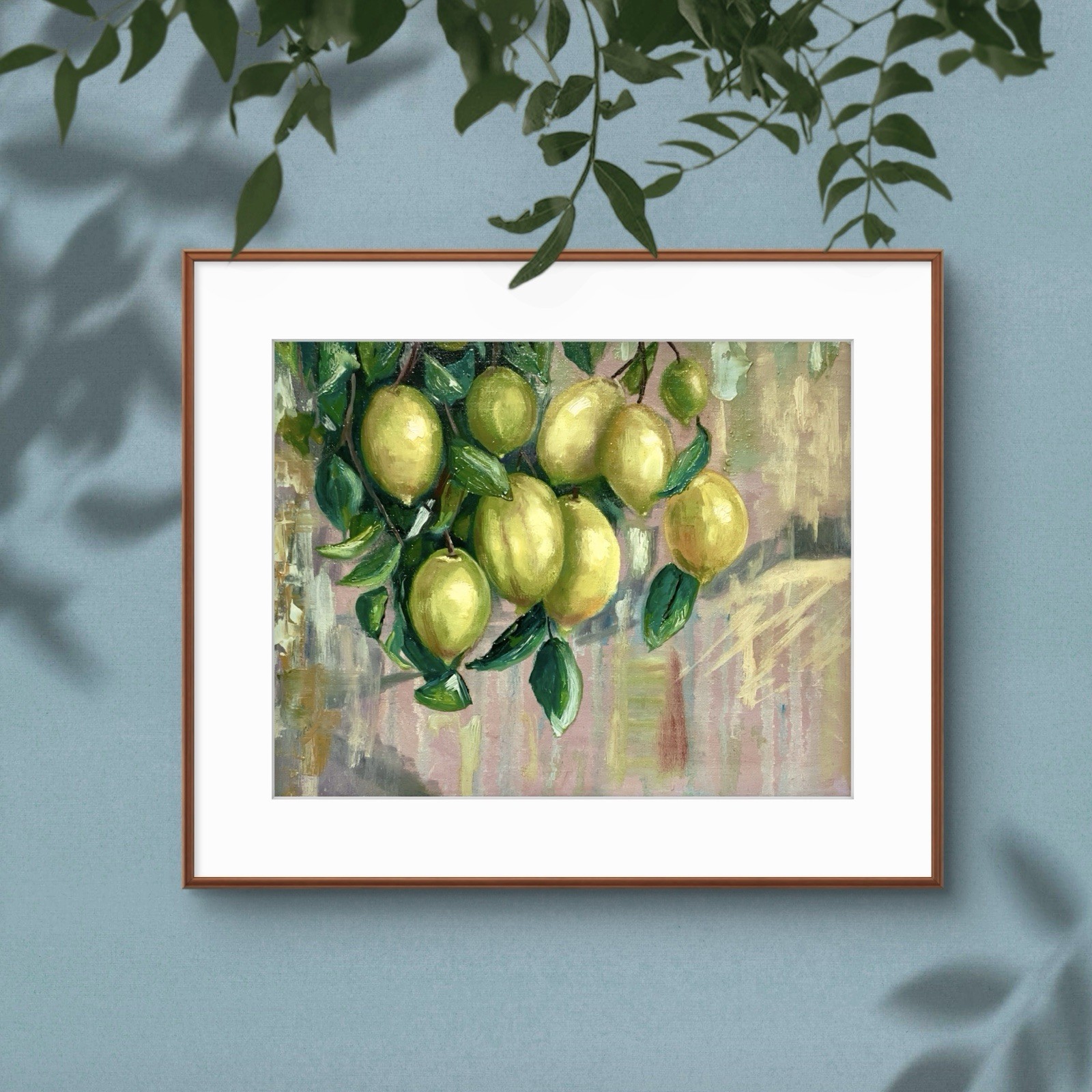 Original Oil Painting Lemon tree, Wall art Lemons on a branch, Kitchen decor