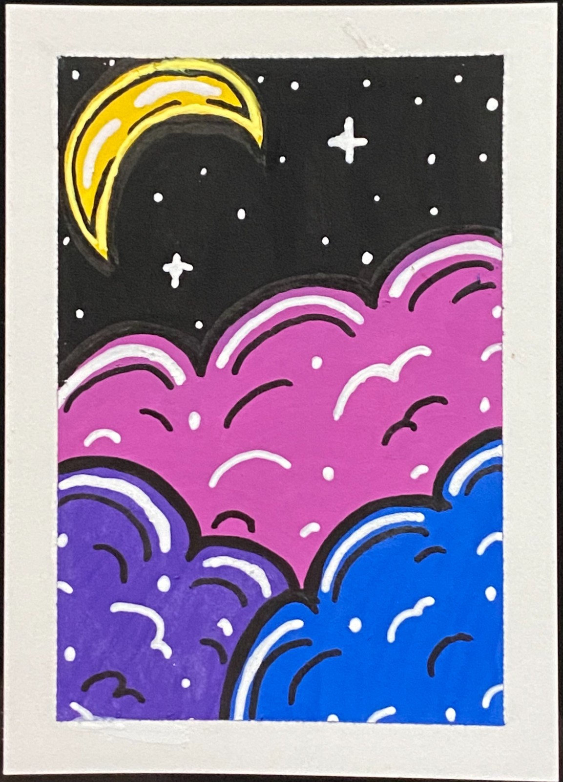 Original ACEO Night Sky Clouds Miniature Painting Nature Paint Art OneCraftyLady