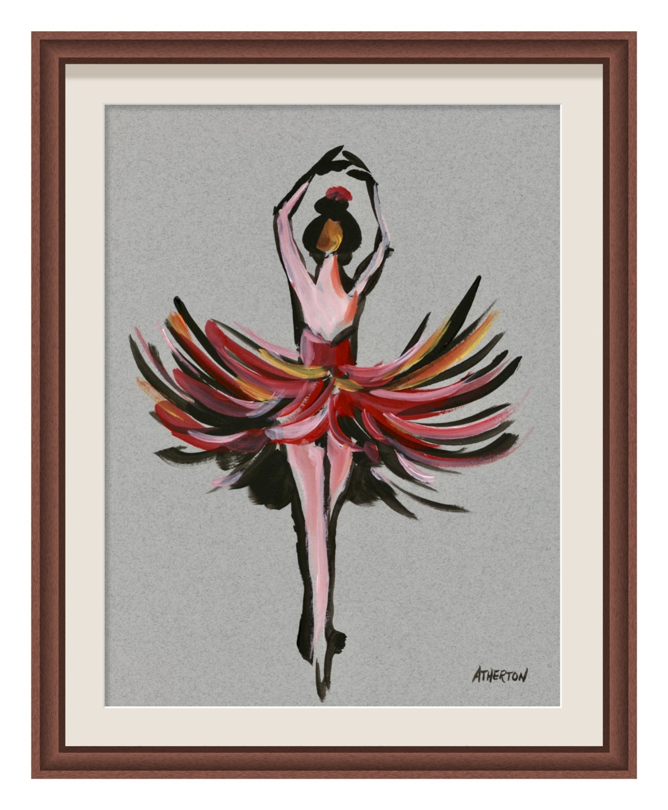 Atherton 9×12 Original Abstract Ballet Acrylic Painting «Dance Red Flame» signed