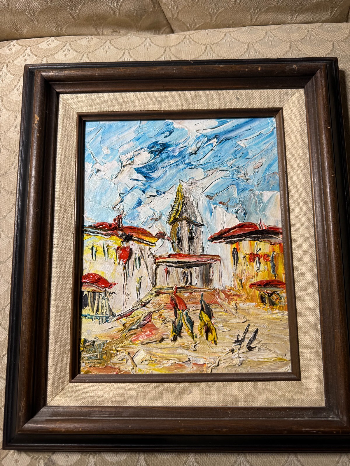 HL Impasto «Street With Figures Scene» Oil Painting – Signed And Framed