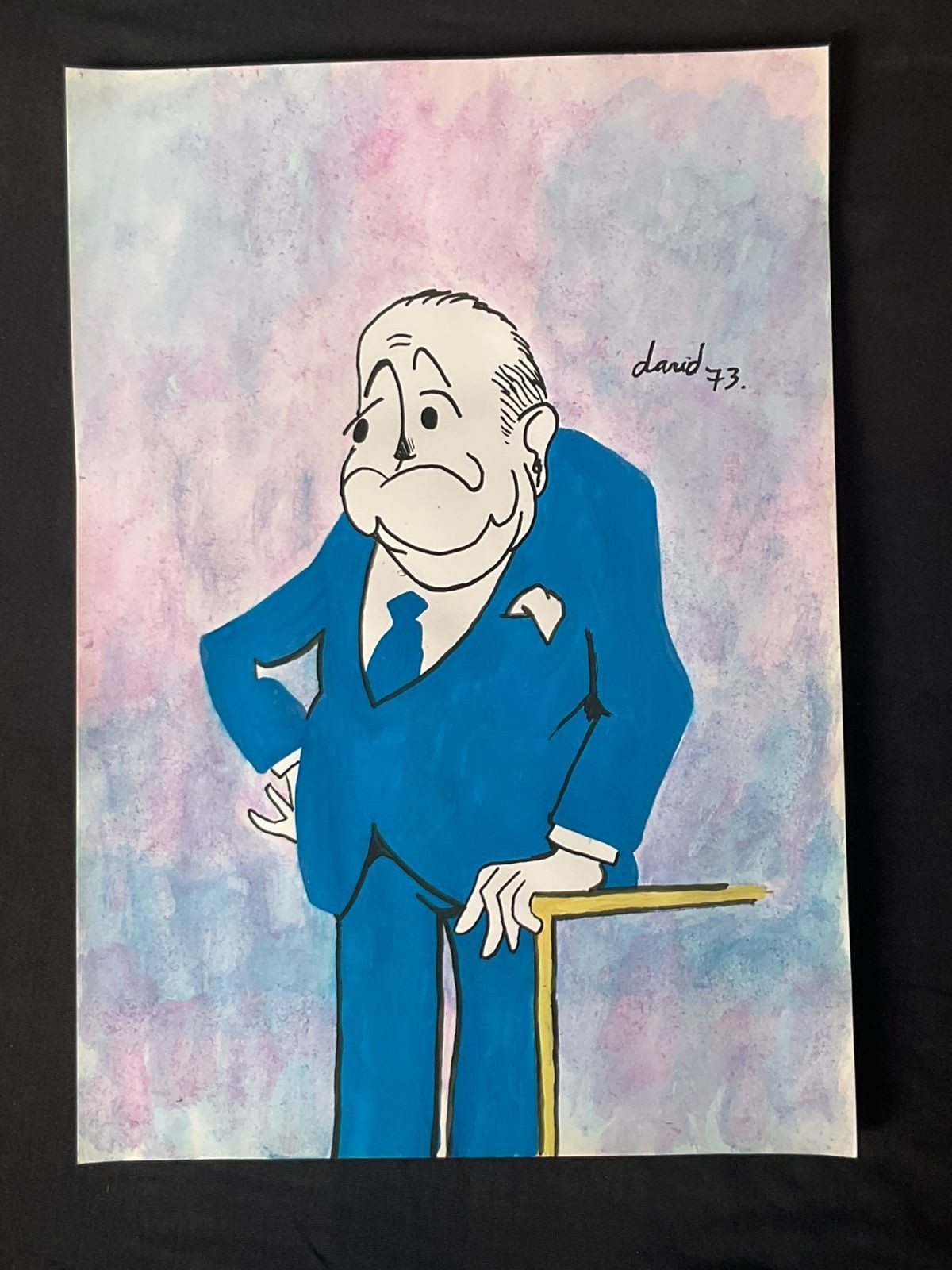 juan david drawing and painting on old paper signed stamped vintage