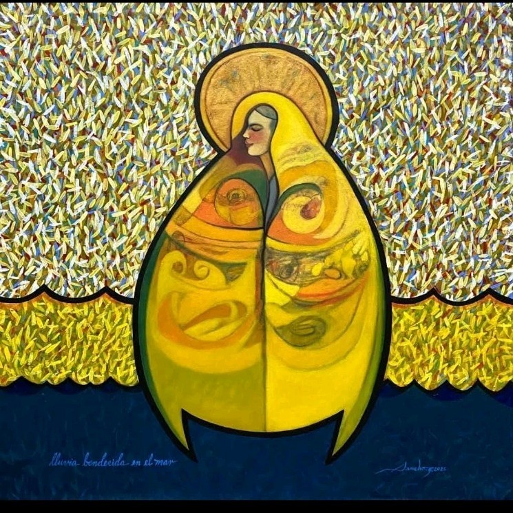 acrylic/oil on canvas T :lluvia Bendecida cuban art 80x80cm Adrian Sancho.
