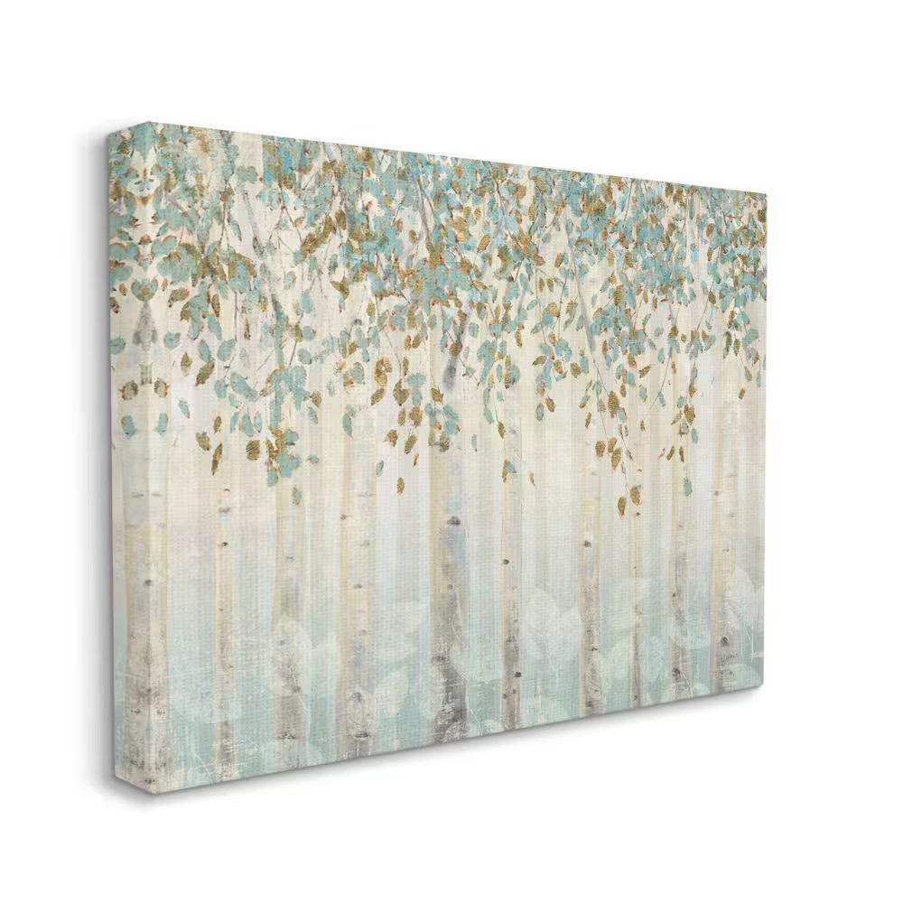 «Abstract Forest Leaves Trees Blue Tan Painting» by James Wiens Unframed Abstrac