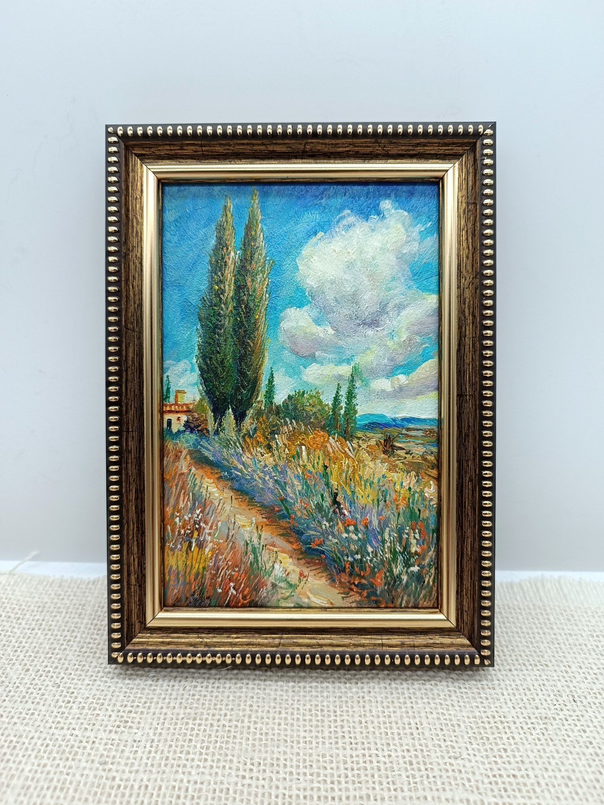 Summer nature Oil painting Original art Country Landscape Flower meadow 4 x 6 in