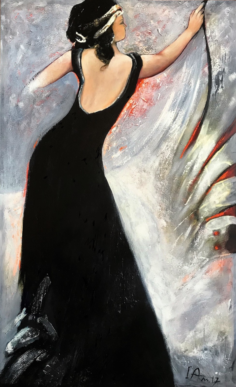 Black Dress Tall Woman Figure Acrylic on Canvas 32″x48″
