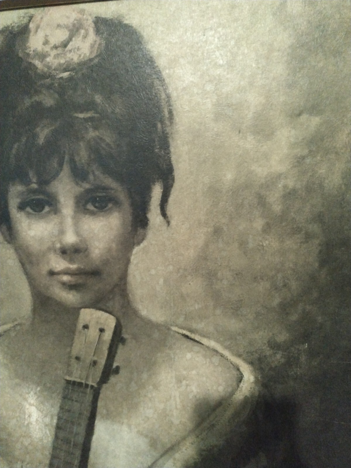 Big large beautiful vintage MCM shabby chic 1950’s 1960’s framed painting woman